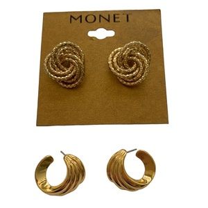 Two pairs of Monet gold tone earrings NWT one pair‎ and 1 used pair